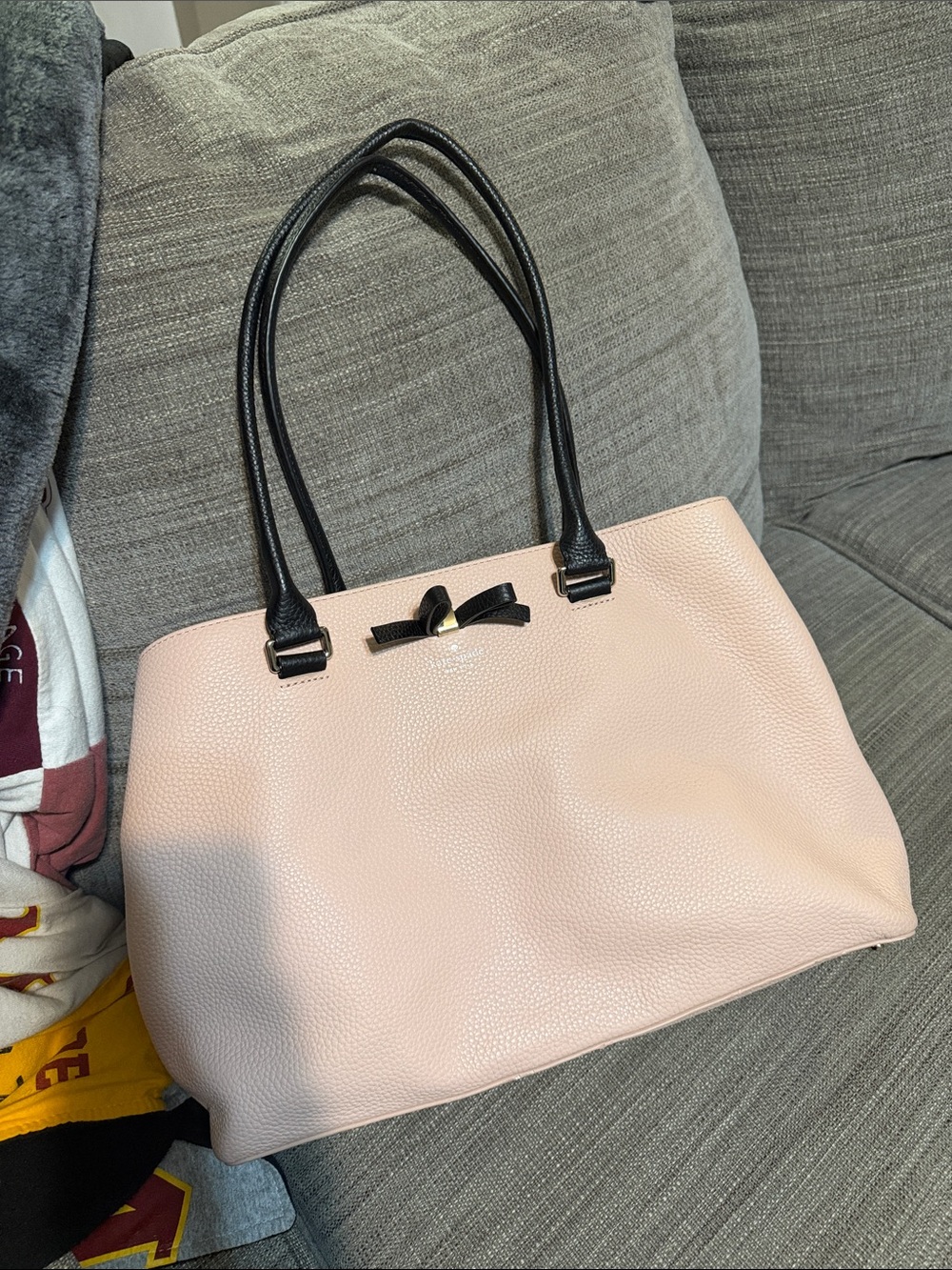 kate spade Pale Pink Tote with Black Handles and Bow Accent